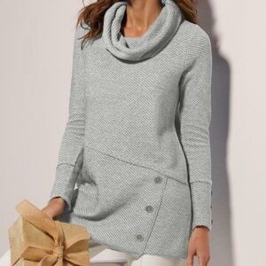 Soft Surroundings Langely Relaxed Cowl Neck Chenille Tunic Sweater in gray- Sz L